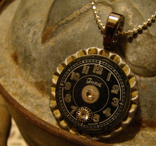 Vintage black steampunk watch face pendant