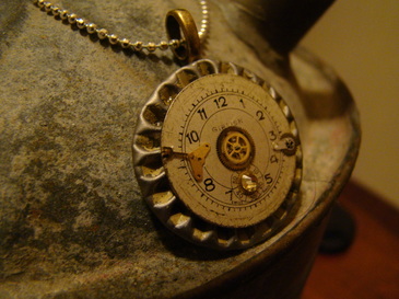 Vintage steampunk watch face necklace pendant