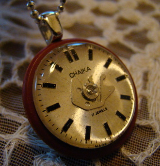 Vintage Chaika resined watch face pendant