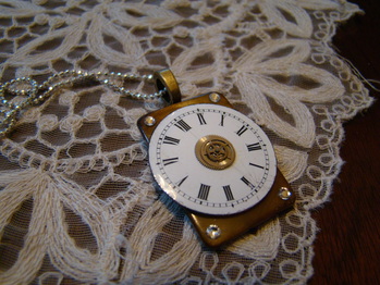 Vintage watch face with Roman numerals steampunk pendant necklace